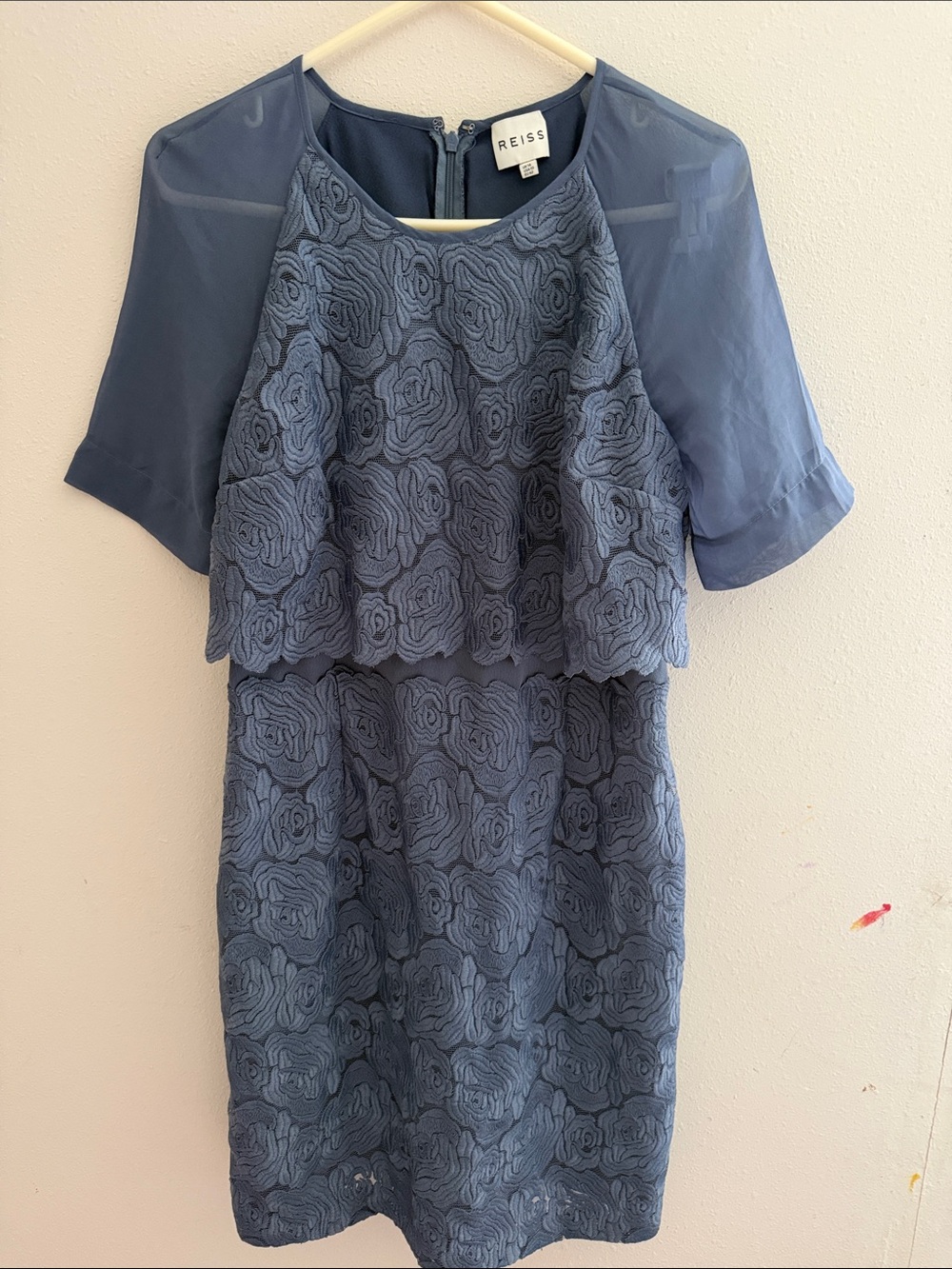 Reiss Slate Blue Lace Overlay Midi Dress